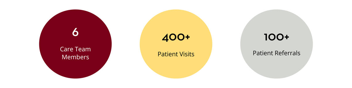 6 care team members, over 400 patient visits, and over 100 patient referrals